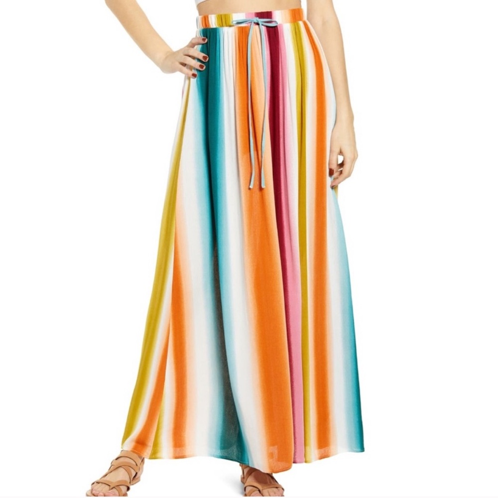 Striped Multicolor Maxi Skirt with Drawstring Waist